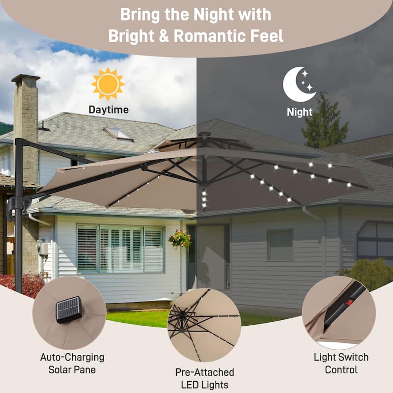 Ainfox 10 FT Aluminum Offset Outdoor Cantilever Umbrella with 360-degree Rotation