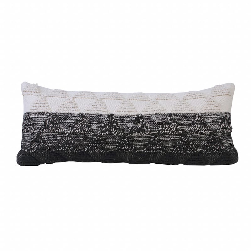 HomeRoots 14" X 36" Black And Off-White 100% Cotton Geometric Zippered Pillow