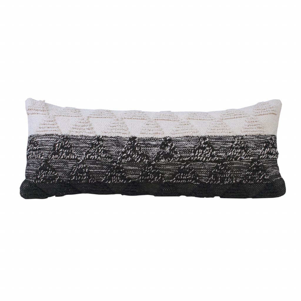 HomeRoots 14" X 36" Black And Off-White 100% Cotton Geometric Zippered Pillow