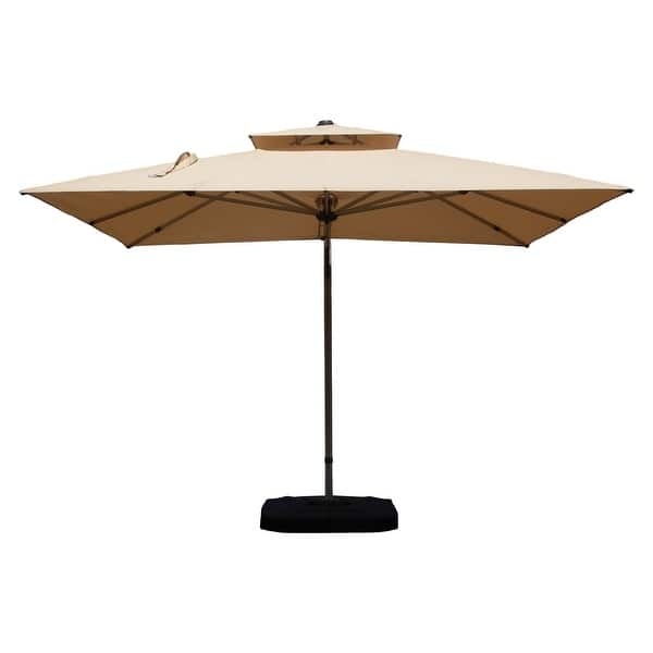 black offset patio umbrella Sonkuki 11 ft. Octagon LED Aluminum Cantilever Patio Umbrella, Foot-controlled 360 rotation with a Base in Black