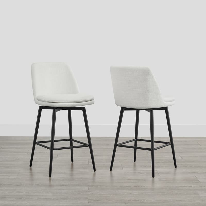 Ariel Counter Height Swivel Barstool Set - Set of 2 - White Fabric - Counter Height