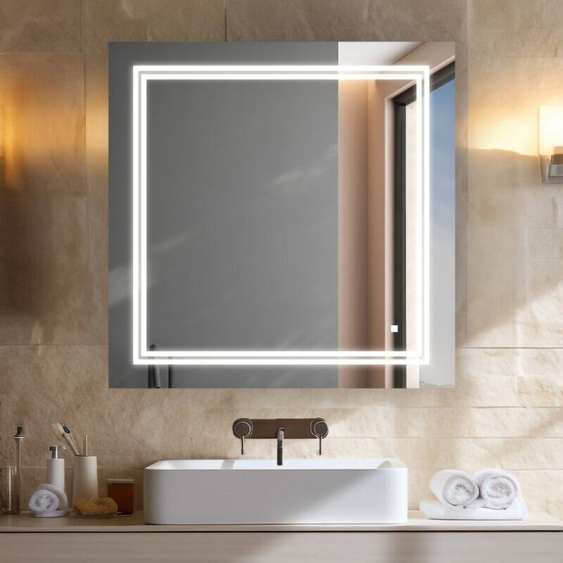 AQUADOM Soho Led Lighted Mirror for Bathroom Defogger, Backlit and Front-Lit - 36"x36"x1"