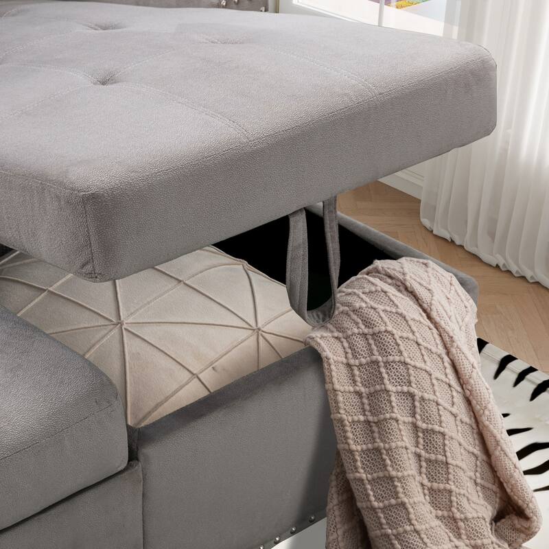 76.8" Fabric L-Shaped Sleeper Sectional Sofa with Storage Chaise (2-Seat)