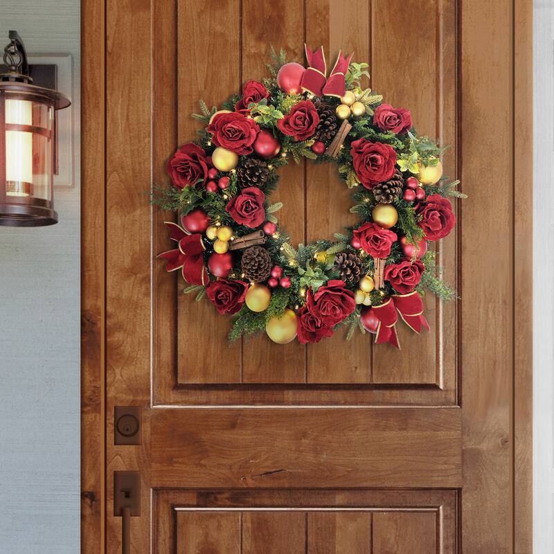Puleo International 26" Pre-Lit Artificial Adorned Christmas Wreath