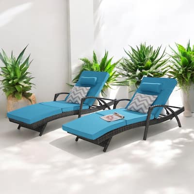 Outdoor Wicker Reclining Lounge Chairs Set of 2 with Cushions – Adjustable, Lawn Chairs for Patio, Poolside, and Garden