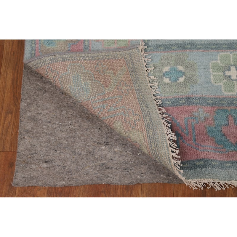 Blues Pink Geometric Oushak Indian Area Rug Handmade Wool Carpet - 8'0" x 10'0"
