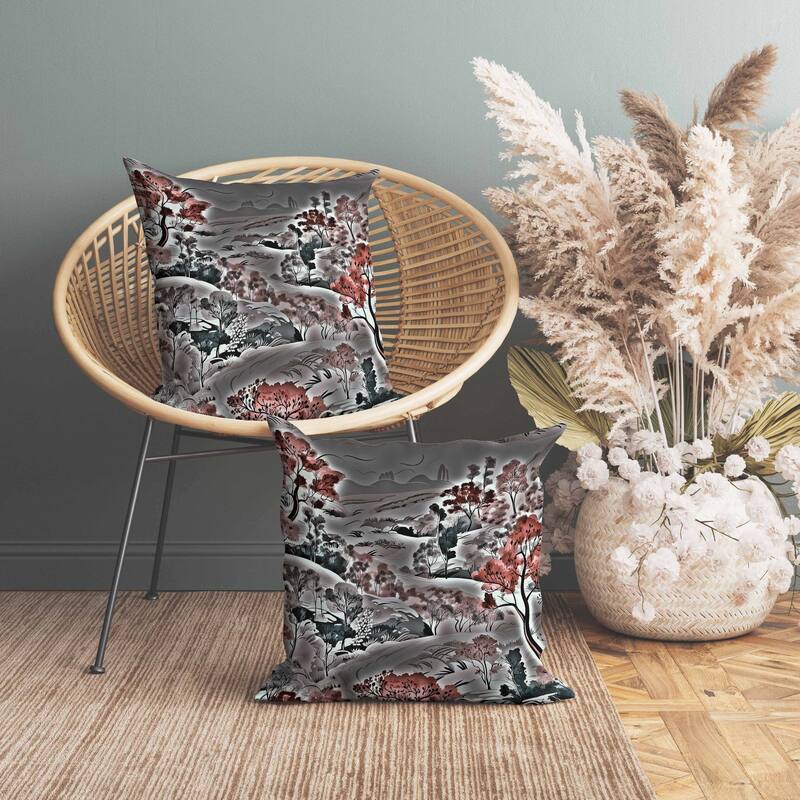Leaf Magic Stories Indoor/Outdoor Reversible Throw Pillow Grey and Red