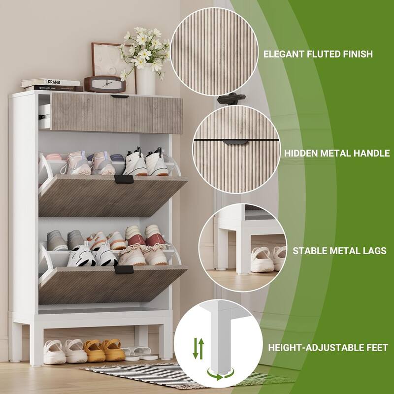 Shoe Storage Cabinet with 2 Flip Drawers and A Drawer