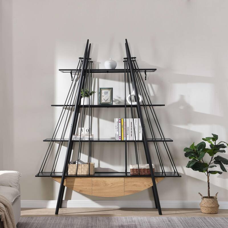 70.87 inch Industrial 4-Tier Open Storage Shelf with Drawer