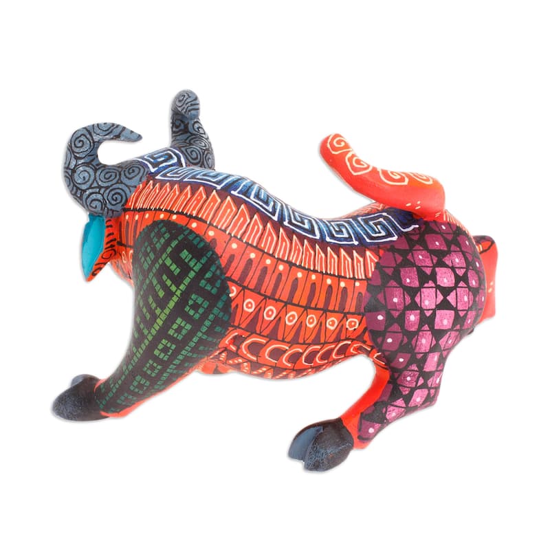 Novica Handmade Little Red Bull Wood Alebrije Figurine