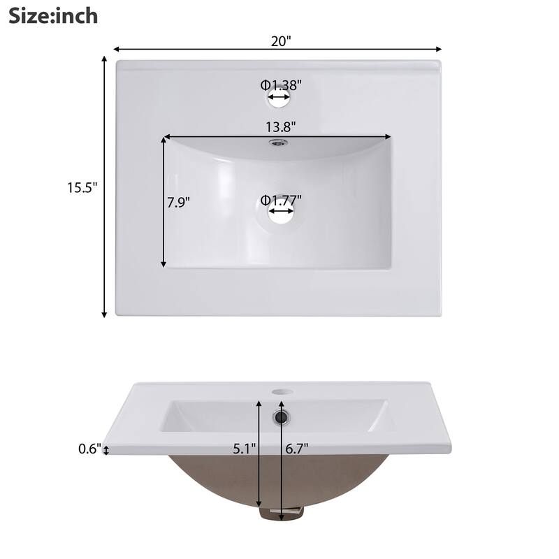 20 inch MDF Freestanding Bathroom Vanity Set with Integrated Ceramic Sink with Soft Close