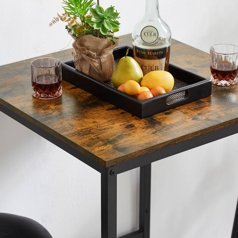 Industrial 2-Stool Bar Table Set, Space-Saving Counter Height Table with PU Cushioned Stools