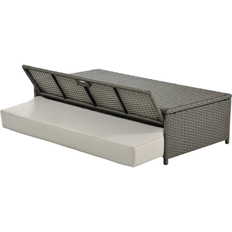 Roomfitters PE Wicker Rattan Double Chaise Lounge Daybed with Adjustable Back and Cushions