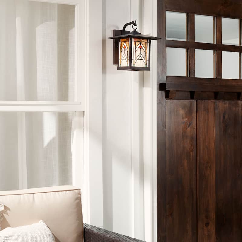 River of Goods Terracotta Stained Glass and Oil Rubbed Bronze 1-Light Outdoor Lantern Wall Sconce - 10.75" x 9" x 11.75"