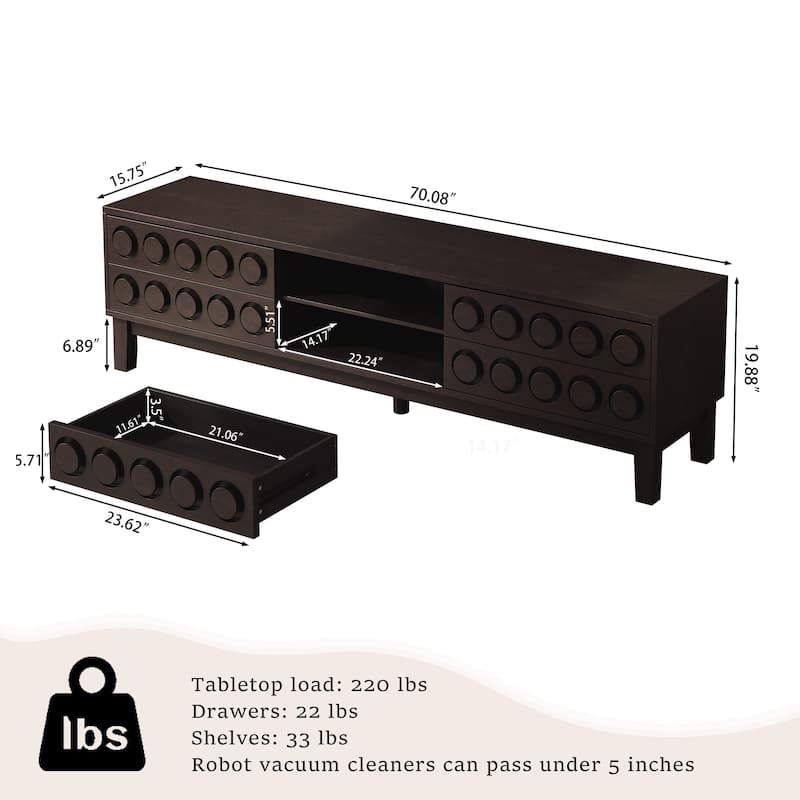 Modern Mid-Century Media Console with 4 Drawers and Cable Management, TV Console Table for TVs up to 75"