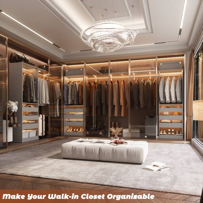 20"-60" Closet System with 3 Wooden Drawers and Sturdy Shelves and Retractable Rods