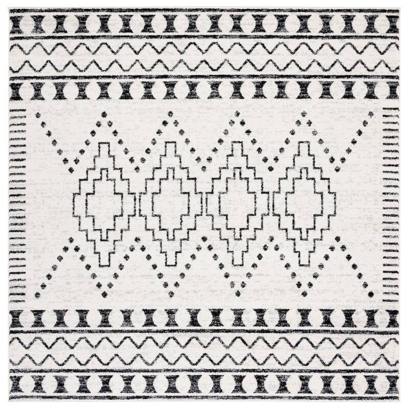 SAFAVIEH Tulum Velma Moroccan Boho Rug - 6'7" Square - Black/Ivory