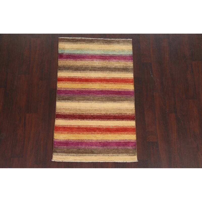 Striped Gabbeh Kashkoli Oriental Area Rug Wool Handmade Foyer Carpet - 3'1" x 5'1"