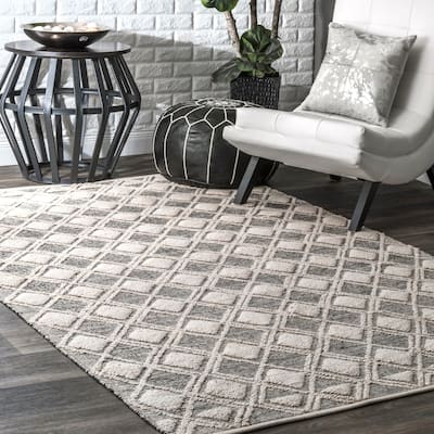 Nuloom Ivory Cotton Handmade Modern Geometric Trellis Cary Area Rug