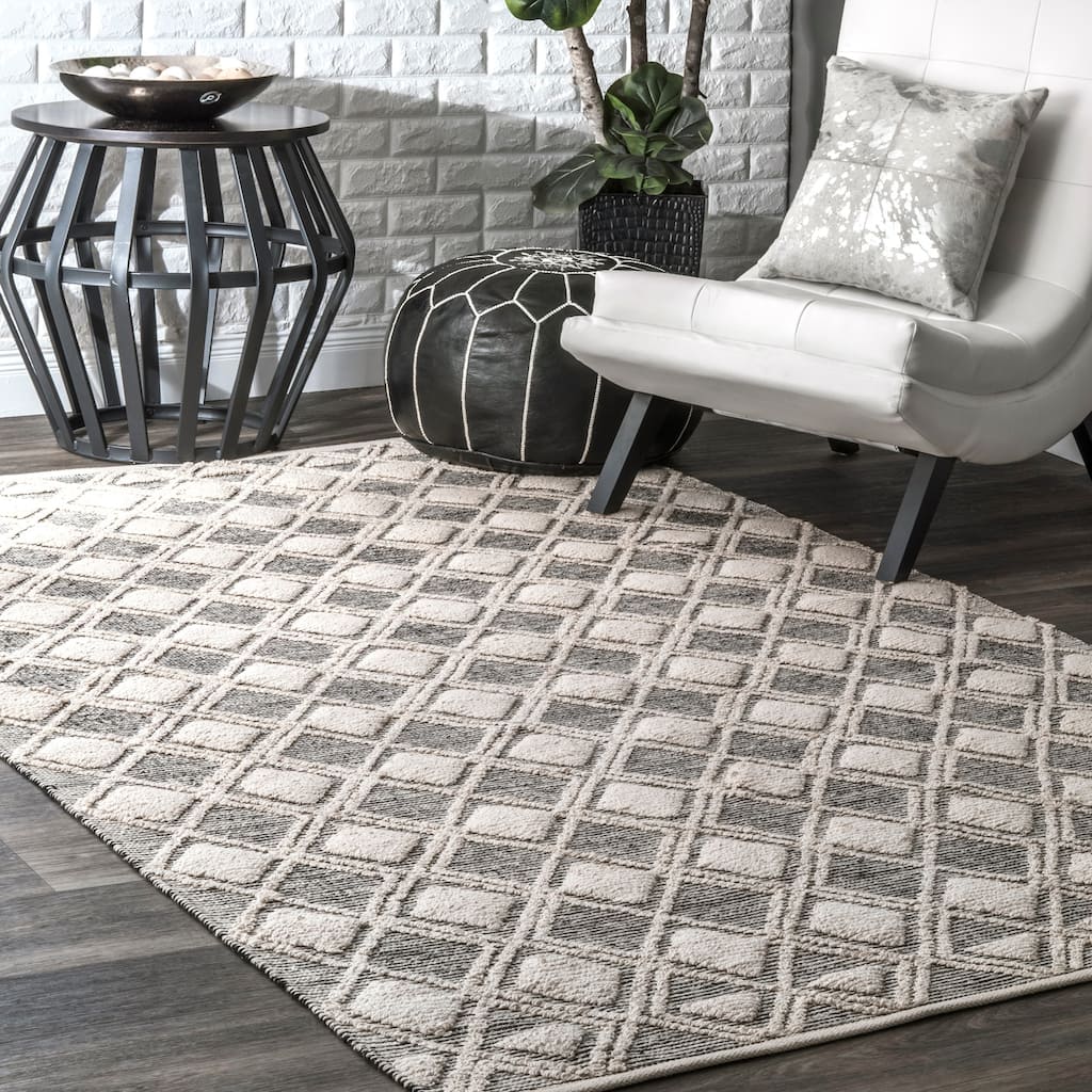 Nuloom Ivory Cotton Handmade Modern Geometric Trellis Cary Area Rug