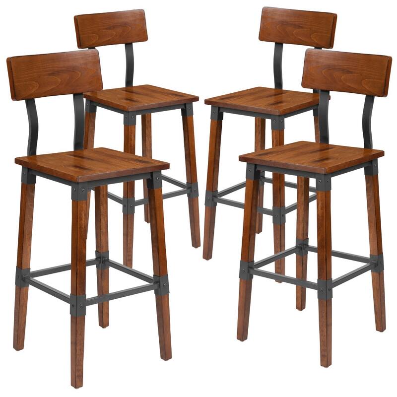 4 Pack Commercial Grade Rustic Industrial Style Wood Dining Barstool