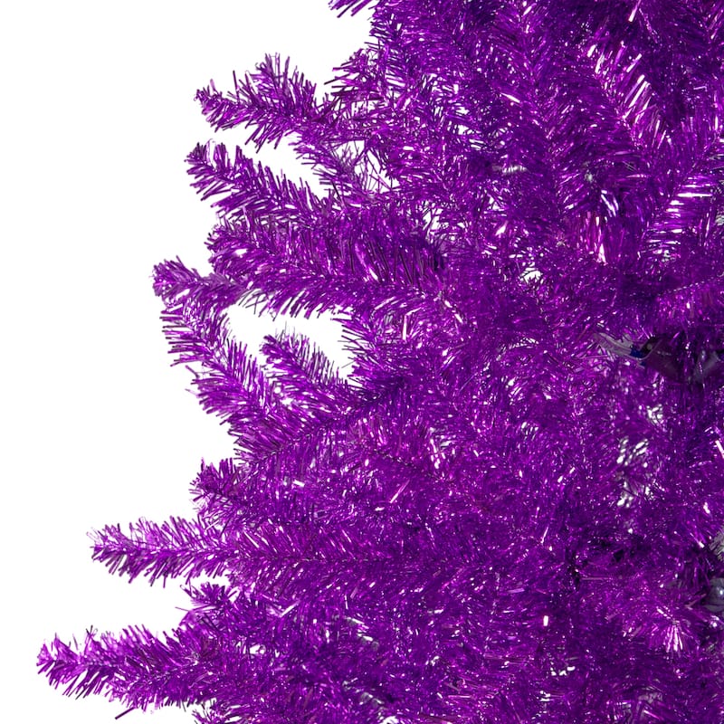 7' Metallic Purple Tinsel Artificial Christmas Tree - Unlit - 7 Foot