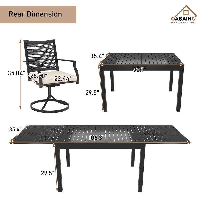 9 Piece Metal Frame Patio Dining Set, Aluminum Extendable Dining Table