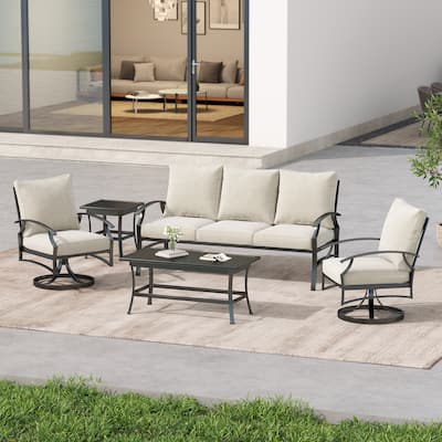 5-Piece Outdoor Patio Metal 74" W Sofa/ Swivel Chair Seating Group