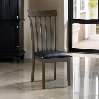 Kyn 18 Inch Side Dining Chairs Set of 2, Slatted Back, Padded Seat, Farmhouse Brown