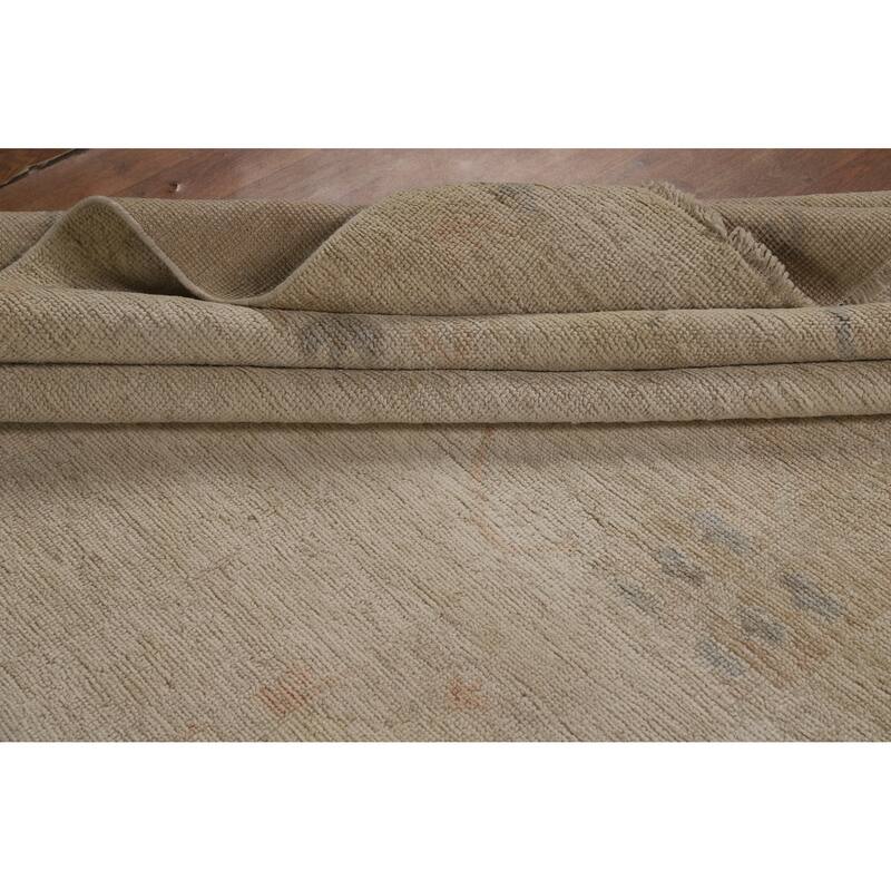 Hand Knotted Oriental 100% Wool Carpet Transitional All-Over Beige & Ivories Oushak Area Rug - 13' 6'' X 9' 10''