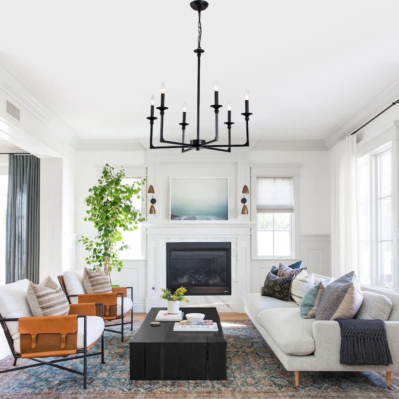 Bella Depot 28" 6-Light Black Metal Chandelier Adjustable Pendant Light for Dining Room Bedroom