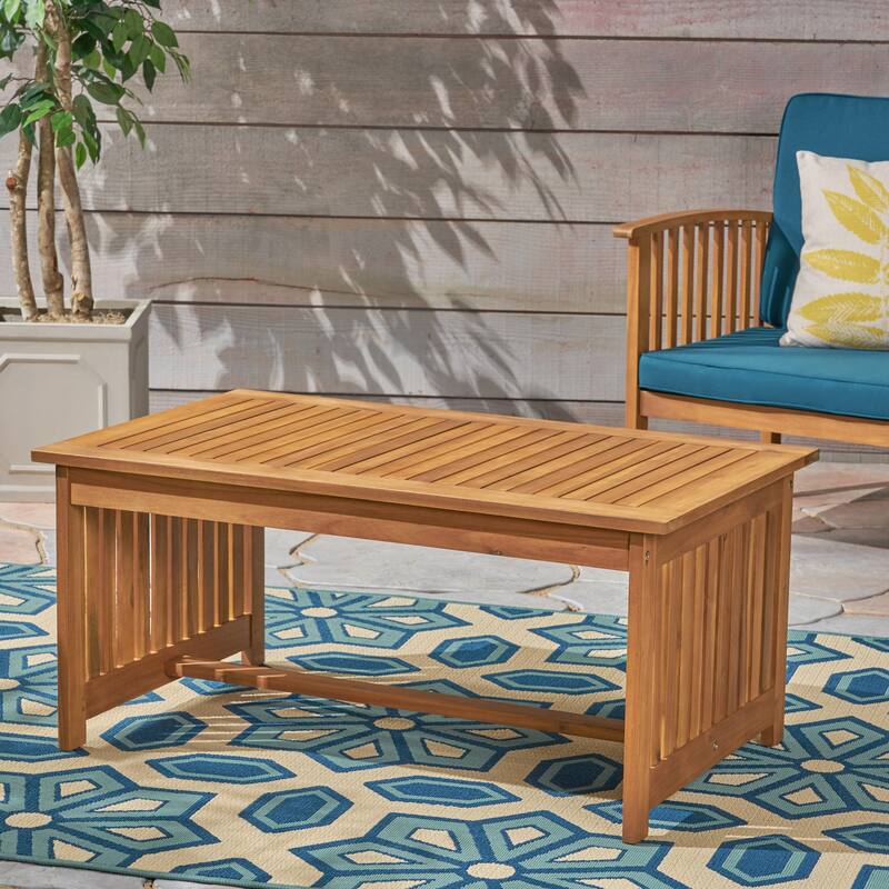 Roomfitters Solid Wood Outdoor Coffee Table, Patio Slatted Top with Slatted Sides