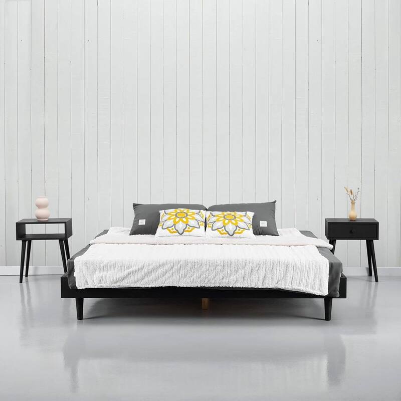 Modern Wooden Platform Bed Frame with Floating Design