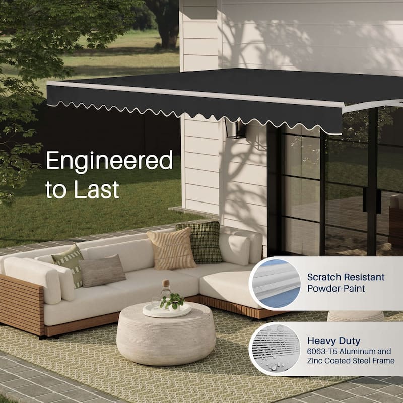 ALEKO Caribbean Motorized Patio Awning - White Frame - Onyx Black - 13 x 10 Feet