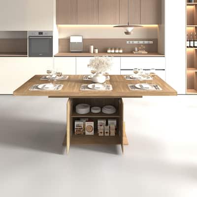 Modern Expandable Dining Table with Storage – Sleek Minimalist Design for 6-10 People‌