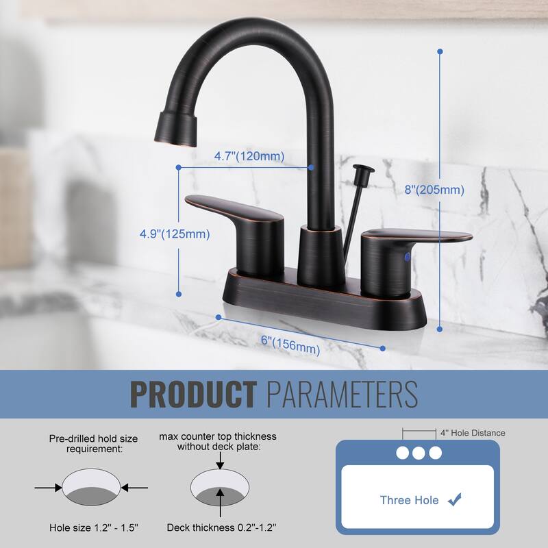 WOWOW 4 in. Centerset Double Handle High Arc Bathroom Faucet
