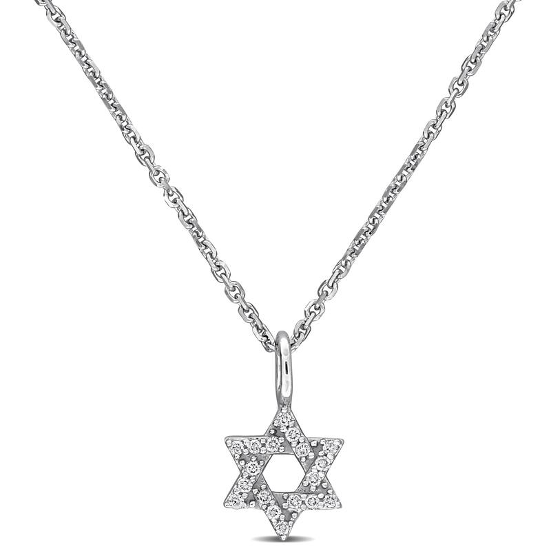Miadora Diamond Accent Star of David Pendant with Chain in 14k White Gold - 17 in