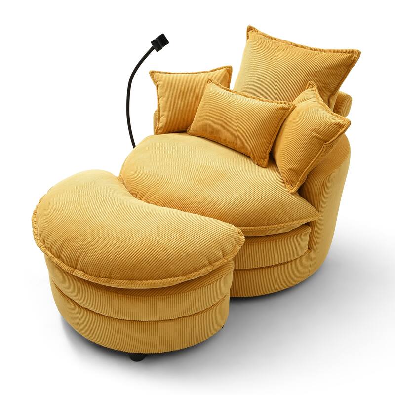 Modern Comfy 360° Swivel Barrel Chair with Ottoman and Pillows for Bedroom and Living Room
