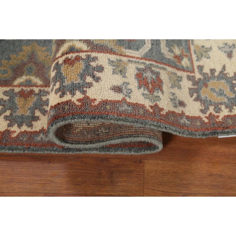 Gray Geometric Oushak Indian Accent Rug Hand-Knotted Wool Carpet - 3'1"x 5'4"