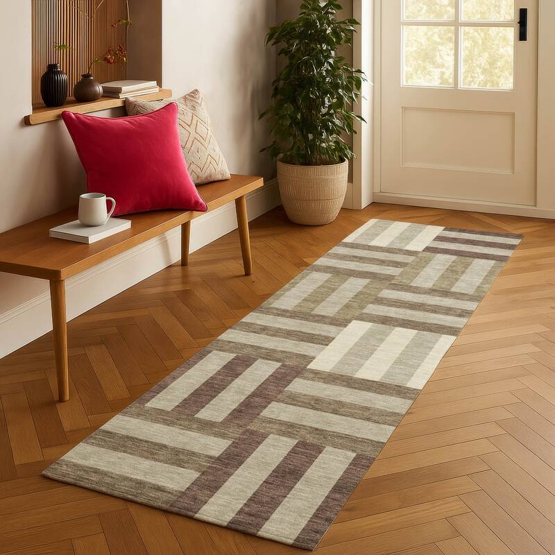Machine Washable Indoor/ Outdoor Modern Hatch Chantille Rug