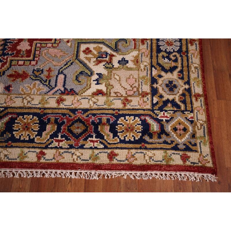 Geometric Heriz Serapi Indian Area Rug Handmade Red Wool Carpet - 7'10"x 10'0"