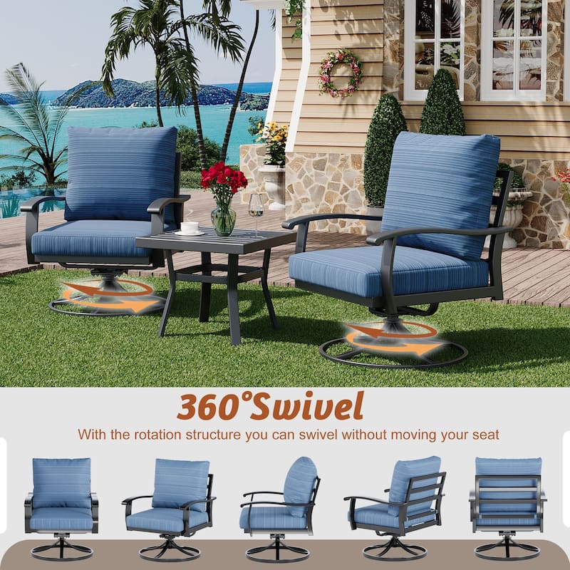 EROMMY Patio Set: 360° Swivel Rockers, Sofa, Ottomans & Table – Outdoor Conversation Set for Poolside, Garden & Deck
