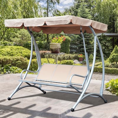 Outsunny 3 Person Patio Swing Seats with Adjustable Canopy Outdoor Swing Chair Bench for Garden, Poolside