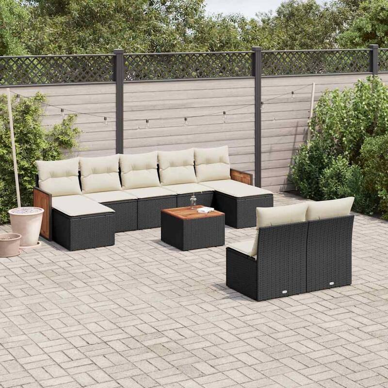 vidaXL Garden Sofa Set Black - 21.7 x 21.7 x 14.6 - Black and cream With table