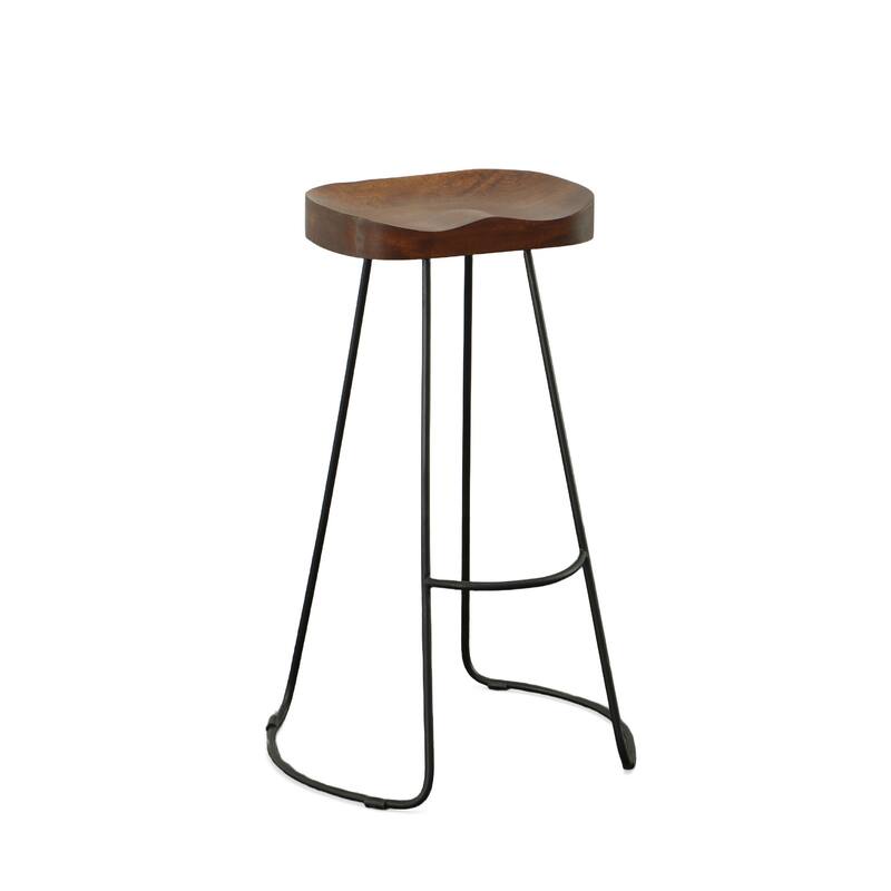 HomeRoots Set of Two 31" Chestnut And Black Steel Backless Bar Height Bar Chairs