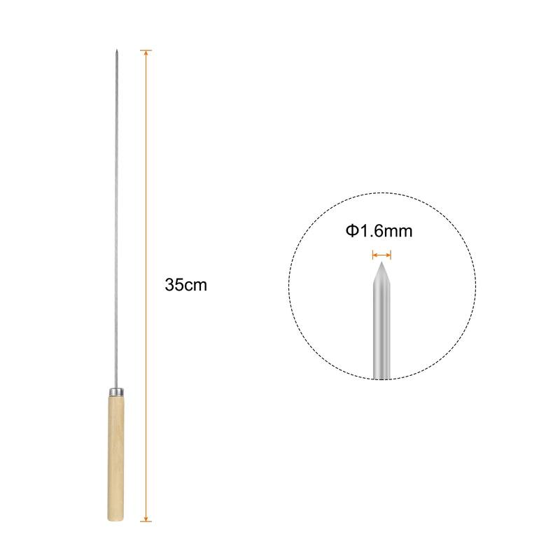 12pcs Kebob Skewers 35cmx2.1mm Wood Handle Round Sticks - Silver