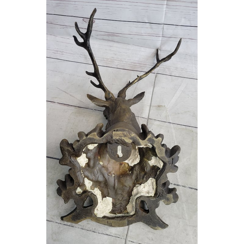 Deer Buck Stag Wall Mounted Bust Head Coat Of Arms Plaque Bronze Metal Sculpture