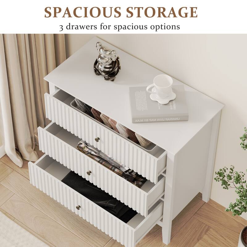 Fluted 3 Drawer Dresser for Bedroom