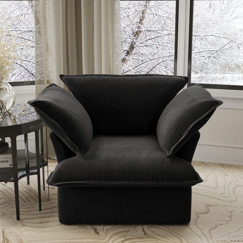 Modern Comfy Cloud Sofa Couch, Minimalist Down-Filled Sectional Sofas Couches, Cushion Covers Removable - Single+Black
