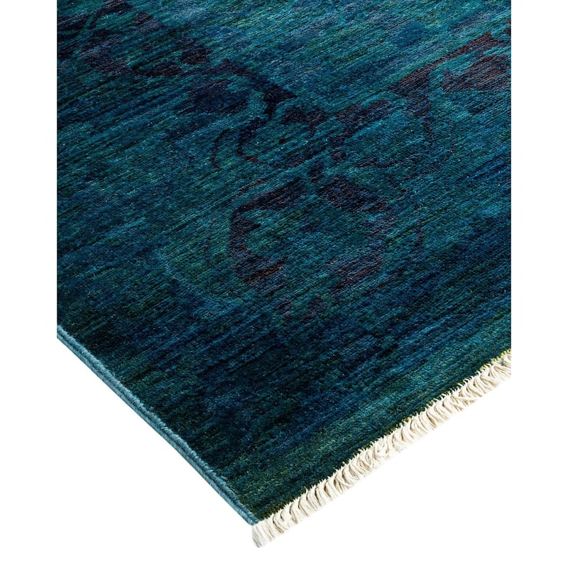 Overton Hand Knotted Wool Vintage Inspired Modern Contemporary Overdyed Blue Area Rug - 8' 10" x 11' 8"